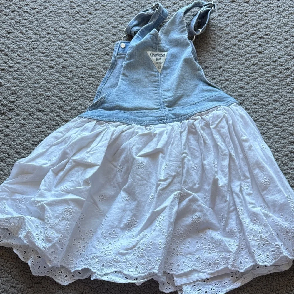 OshKosh B'gosh Light Blue Denim Overall Dress with White Eyelet Skirt